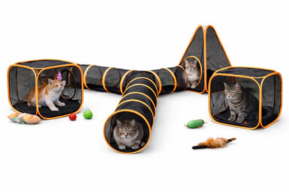 Outdoor Cat Tunnel Playset with Pop-Up Cubes & Tent – Portable Mesh Cat Playpen for Yard, Secure Enclosed Tunnel System for Cats, Kittens, Rabbits & Small Pets
