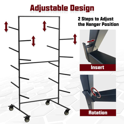 FAUENPEEY Double Sided Bumper Storage Rack With Adjustable Design Maximize Space Utilization 4 Inch Swivel Caster Allow Floor Mobile Smooth Maneuverability