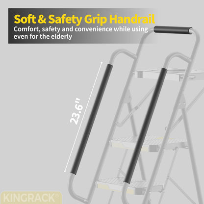 KINGRACK 5 Step Ladder, Sturdy Steel Step Stool with Anti-Slip Wide Pedals, Handrail, Safe-Lock Design, 800lbs Folding Portable Ladder for Multi-Purpose, Home, Kitchen
