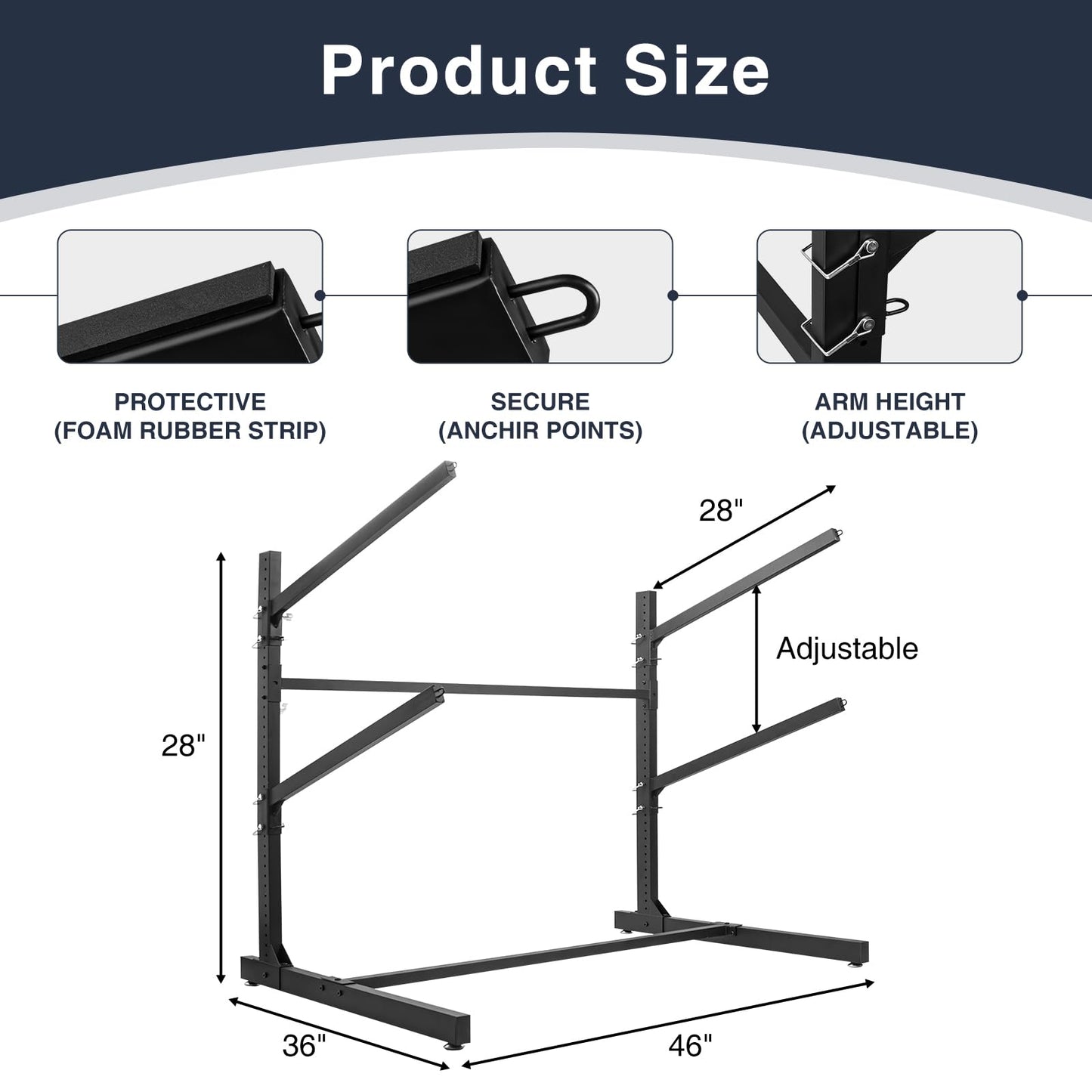 QonicFly Heavy Duty Kayak Storage Rack - Adjustable Freestanding Stand for Kayaks, Canoes, Paddleboards, and Surfboards - Ideal for Garage, Shed, Dock, and Outdoor Storage (2 Levels)