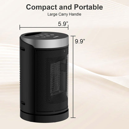 WINHL Portable Electric Space Heater - 1500W PTC Ceramic with Thermostat & Remote | 70° Oscillation, 12H Timer, 5 Modes
