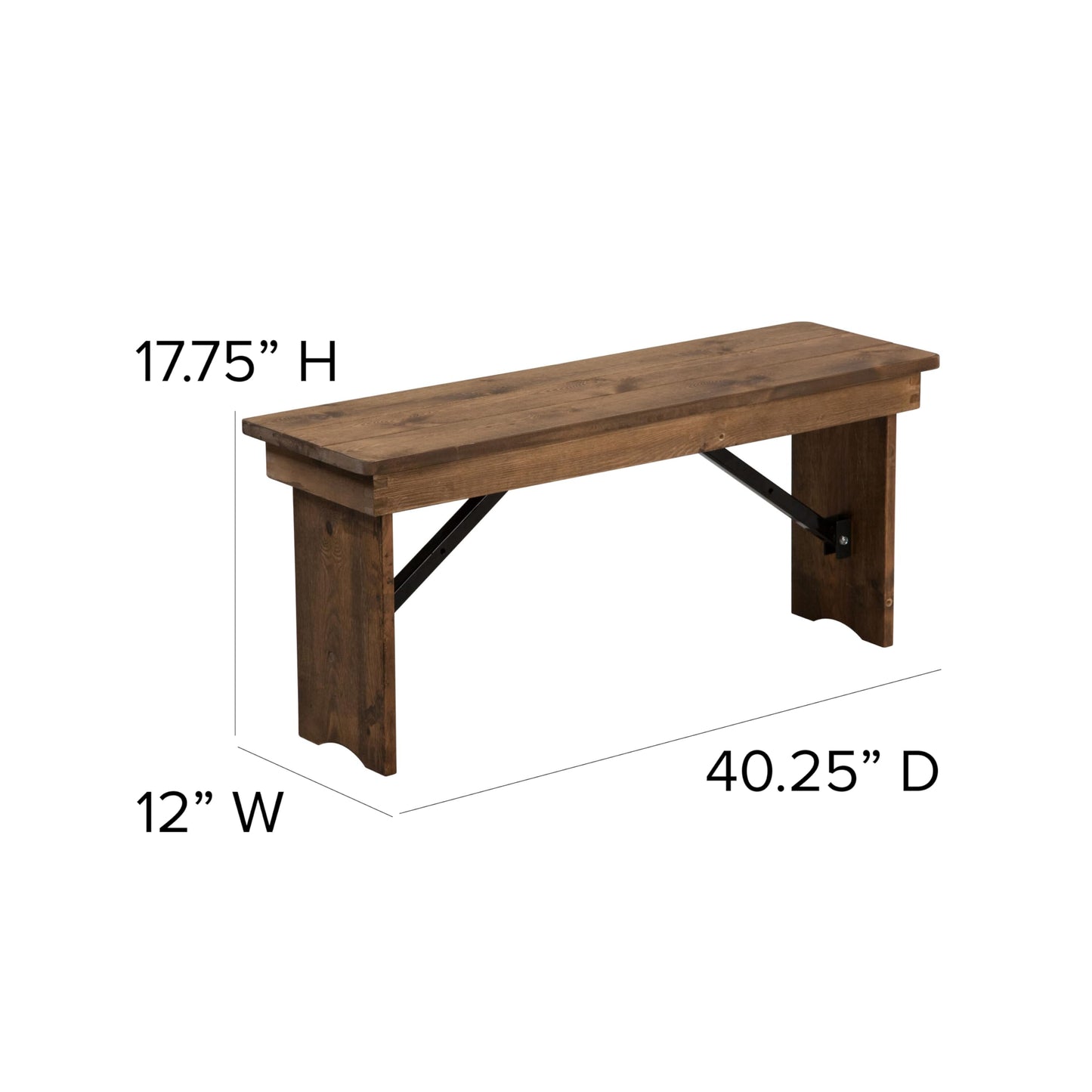 Flash Furniture Hercules Series 40" x 12" Commercial Grade Rustic Solid Pine Folding Bench, Antique Farmhouse Dining Bench, Seats up to 2 Adults