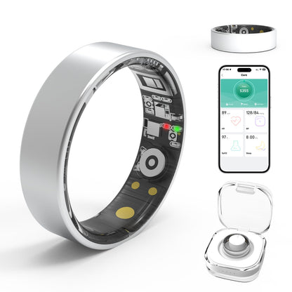 Smart Rings for Women Men,Fitness Tracker Ring,Heart Rate,Blood Oxygen,Blood Pressure,Step Tracker,Sleep Monitoring,No Subscription Fee,IP68 Waterproof Smart Ring for iphone&Android(Silver 8)