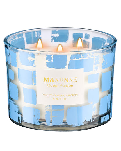 M&SENSE Ocean Escape Scented Candle,11.6oz Natural Soy Wax Non Toxic for Home, 3 Wick Jar Candle, Up to 60 Hours Burn time,Relaxing Aromatherapy Gifts for Women