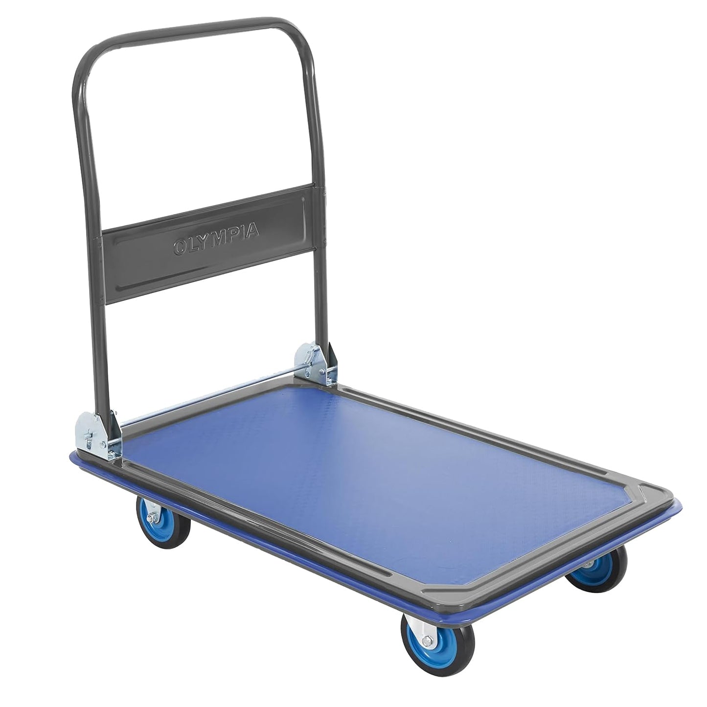 Olympia Tools Foldable Push Cart Dolly - 600 Lb. Capacity Heavy Duty Platform Truck with 360° Swivel Wheels - Blue