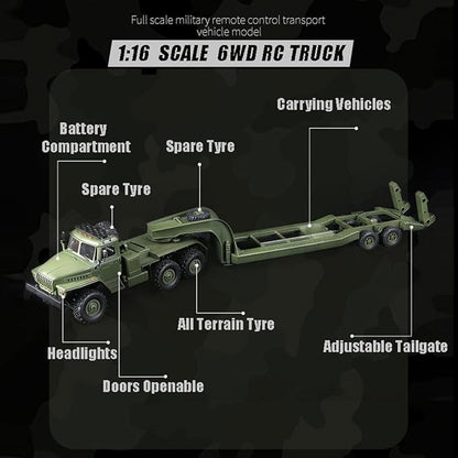 RC Semi Truck 2.4Ghz 6WD Remote Control Army Truck Trailer 41.3 Inch Large Size RC Car Toy 1/16 Scale Tractor Remote Control Electric Transport Vehicle Toy car for boy Gifts