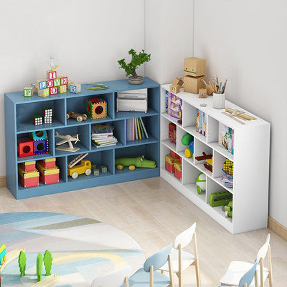 IOTXY Open Shelf Low Bookcase - Wooden 3-Tier Floor Standing Display Cabinet Organizer with Base, 10 Cubes Short Horizontal Bookshelf in Pear Yellow