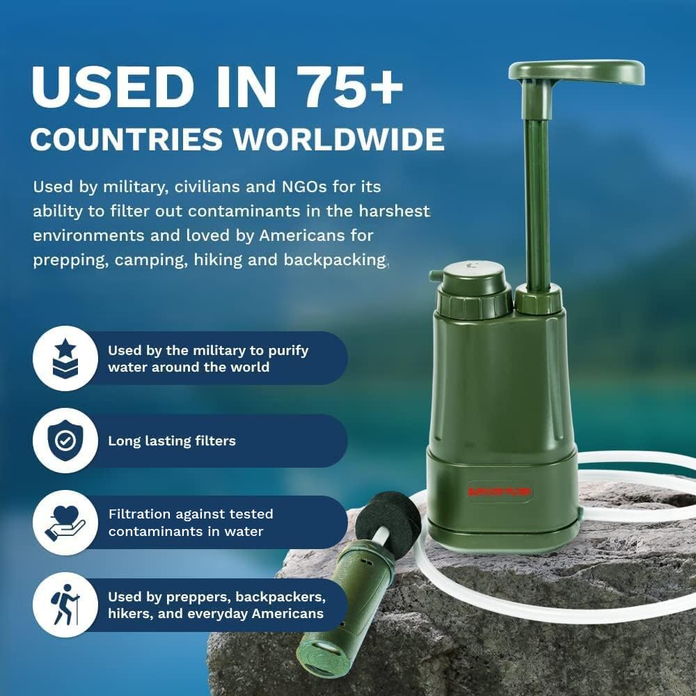 Survivor Filter PRO Extender Series – Portable Water Filter Pump with Extra Replacement Filters – Tested in USA Labs – Bacteria, Parasite and Virus Removal – Ultimate Survival & Backpacking Gear