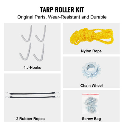 VEVOR Hand Crank Tarp Roller Kit, 64" to 104" Wide, Aluminum Alloy, Manual Cab Level Dump Truck Tarp Roller with 7" Sponge-Wrapped Handle, Perfect for Dump Trucks, Trailers, Trash Haulers (No Tarp)