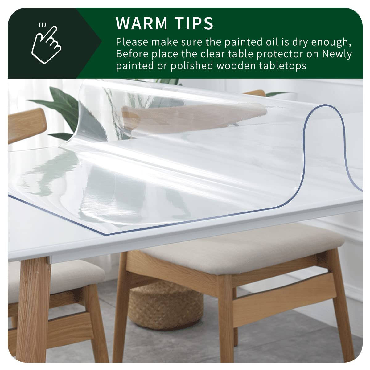 Multi-Size 24x48 inch Clear Plastic Table Protector Kitchen Dining Table Wood Furniture Cover Screen Protection Plastic Tablecloth Wipeable Waterproof Desktop Protective Pad PVC Vinyl Coffee Tabletop