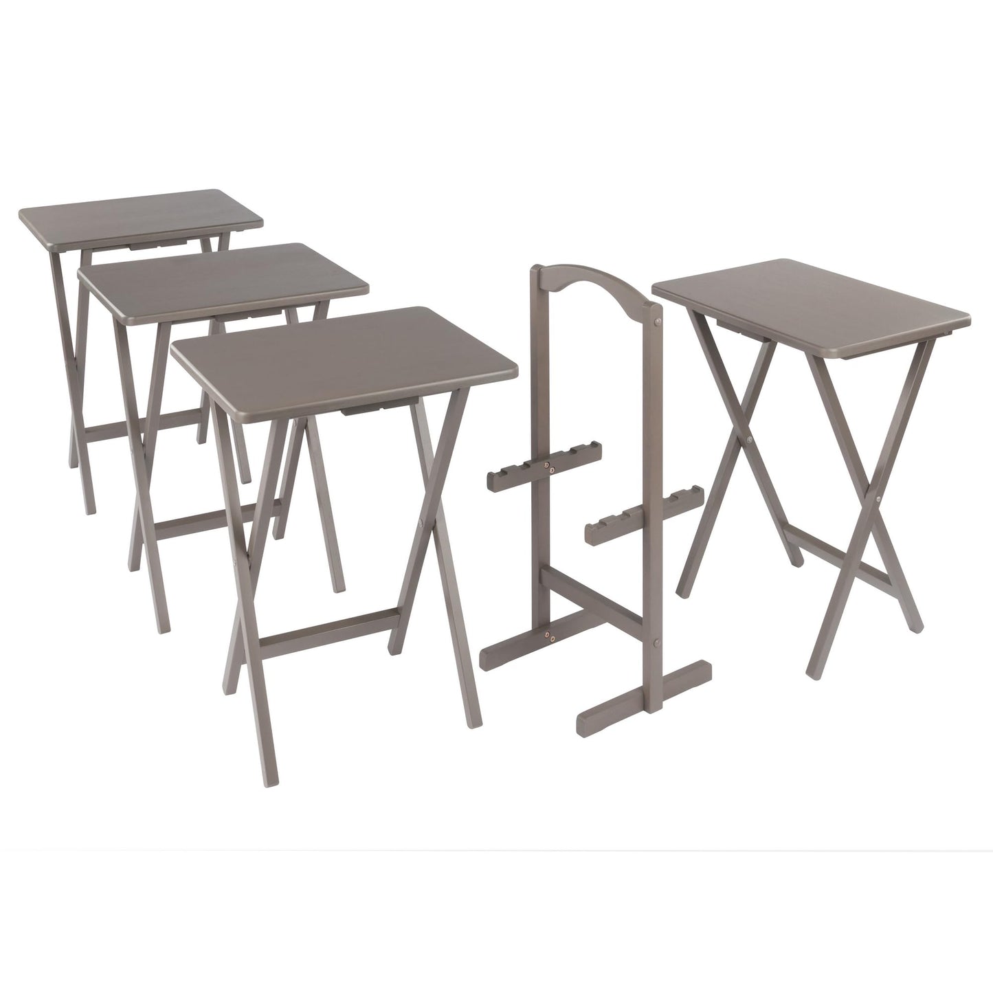 Winsome Alex Set of 4 Foldable Snack Tables with Storage Rack, Easy to Store Portable Fold Up Table Set for Kitchen, Living Room TV Dining, Crafts, Puzzles, Work from Home
