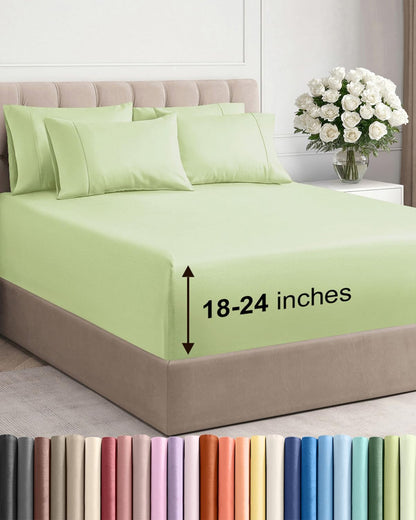 Skiennix Extra Deep Full Sheet Set - 6 Piece Breathable Cooling Bedding - Soft Wrinkle-Free Light Sage
