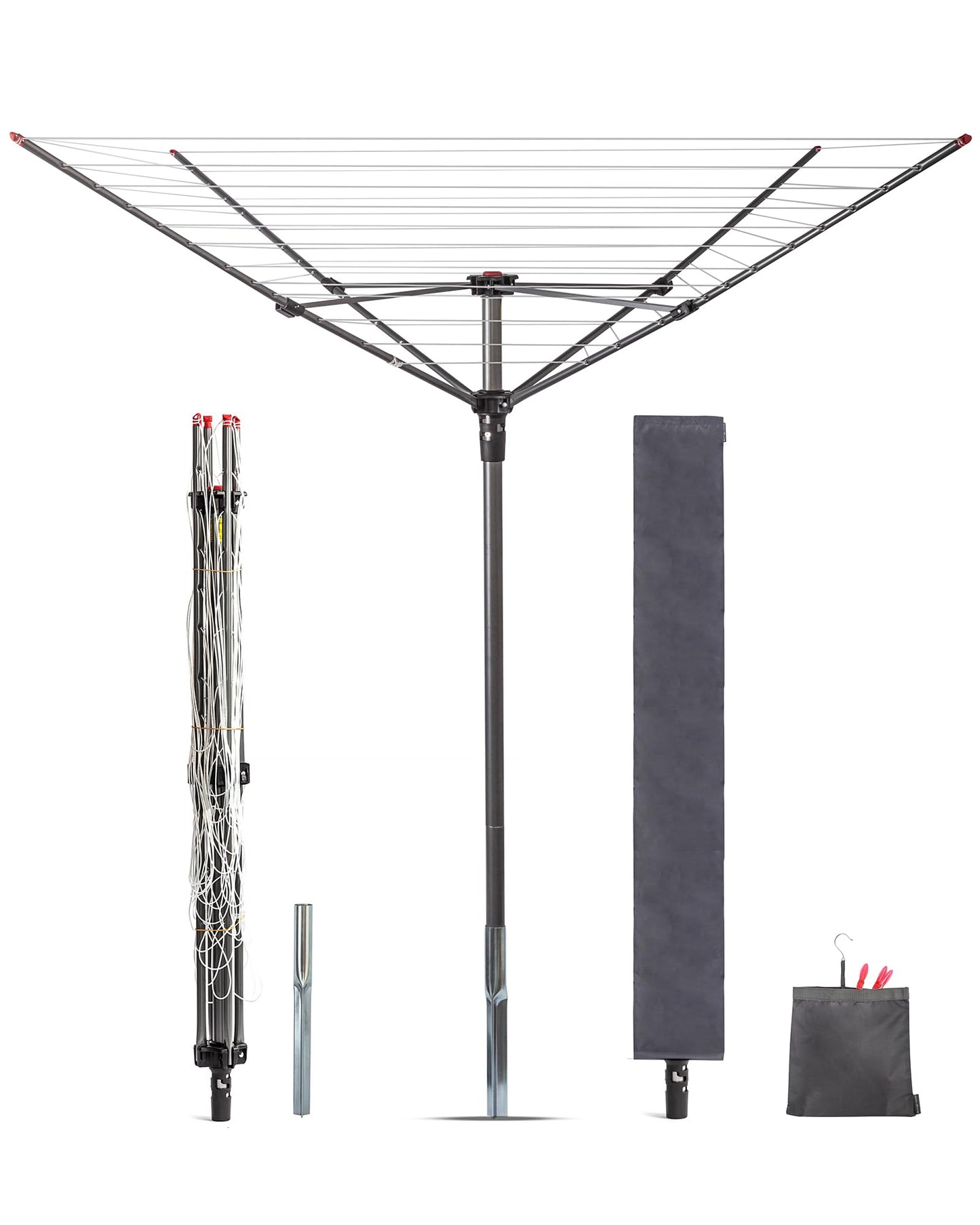 STORAGE MANIAC Outdoor Umbrella Drying Rack, 12 Lines with 164 Feet Drying Space, Steel Frame & Adjustable Height, 4-arm Umbrella Clothesline for Laundry, Collapsible Clothes Drying Rack for Backyard