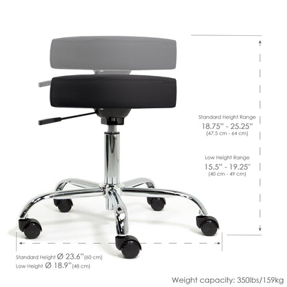 EarthLite Pneumatic Rolling Stool, Std Height, 19” - 25", Black