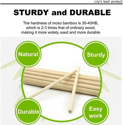 HOPELF Bamboo Dowel Rods - 50PCS Assorted Hardwood Sticks for Crafts & DIY Projects | 1/4 x 12 Inch