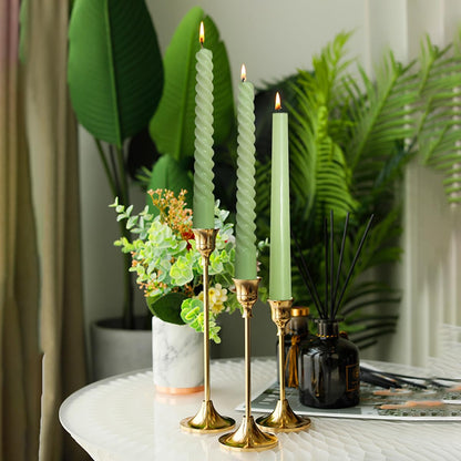 6 Pack Sage-Green Taper Candles and 6 Pack Spiral Candles Set, 10 Inch Elegant Dripless Unscented Candlesticks for Spring St. Patrick's Day Christmas Dinners Parties and Home Decor