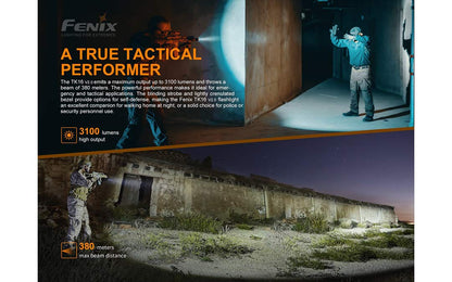 Fenix TK16 v2.0 Tactical Flashlight, 3100 Lumen Long Throw, USB-C Rechargeable, with LumenTac Organizer