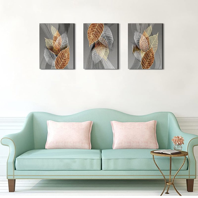 Canvas Wall Art For Living Room Family Wall Decorations For Kitchen Modern Bathroom Wall Decor Black Paintings Abstract Leaves Pictures Artwork Inspirational Canvas Art Bedroom Home Decor 3 Pieces
