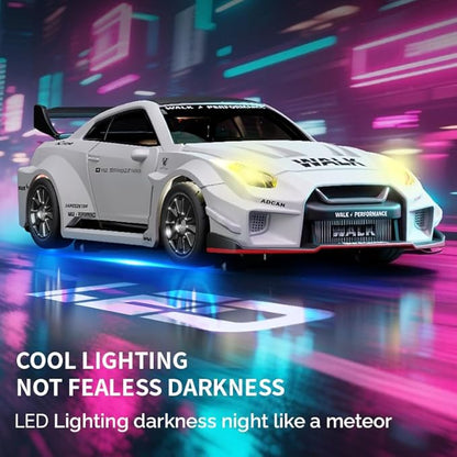 D43-01 1:43 Scale 2.4G Full Proportional 4WD Alloy RC Drift Car with Gyro System Silent Bearings Adjustable Speed &amp LED Lights for Adults High Speed Remote Control Racing Car