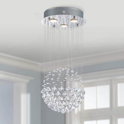 Bestier Crystal Raindrop Chandelier Lighting Flush Mount LED Pendant Lamp 12.6in Wide, 25.6in High, Glass, Model AK-AJ-18148