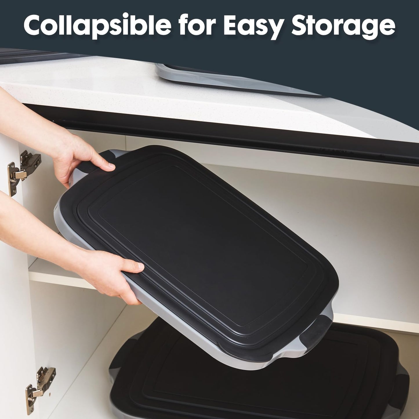 TANOSHII 3-Piece Collapsible BBQ Prep Tubs with Lids and Built-in Cutting Board – For Meal Prep Marinating Food Storage&Washing – Picnic Camping – Set of 3 – (1) Medium + (1) L + (1) XL – Black