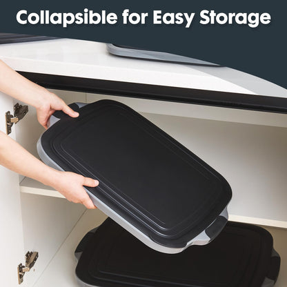 TANOSHII 3-Piece Collapsible BBQ Prep Tubs with Lids and Built-in Cutting Board – For Meal Prep Marinating Food Storage&Washing – Picnic Camping – Set of 3 – (1) Medium + (1) L + (1) XL – Black
