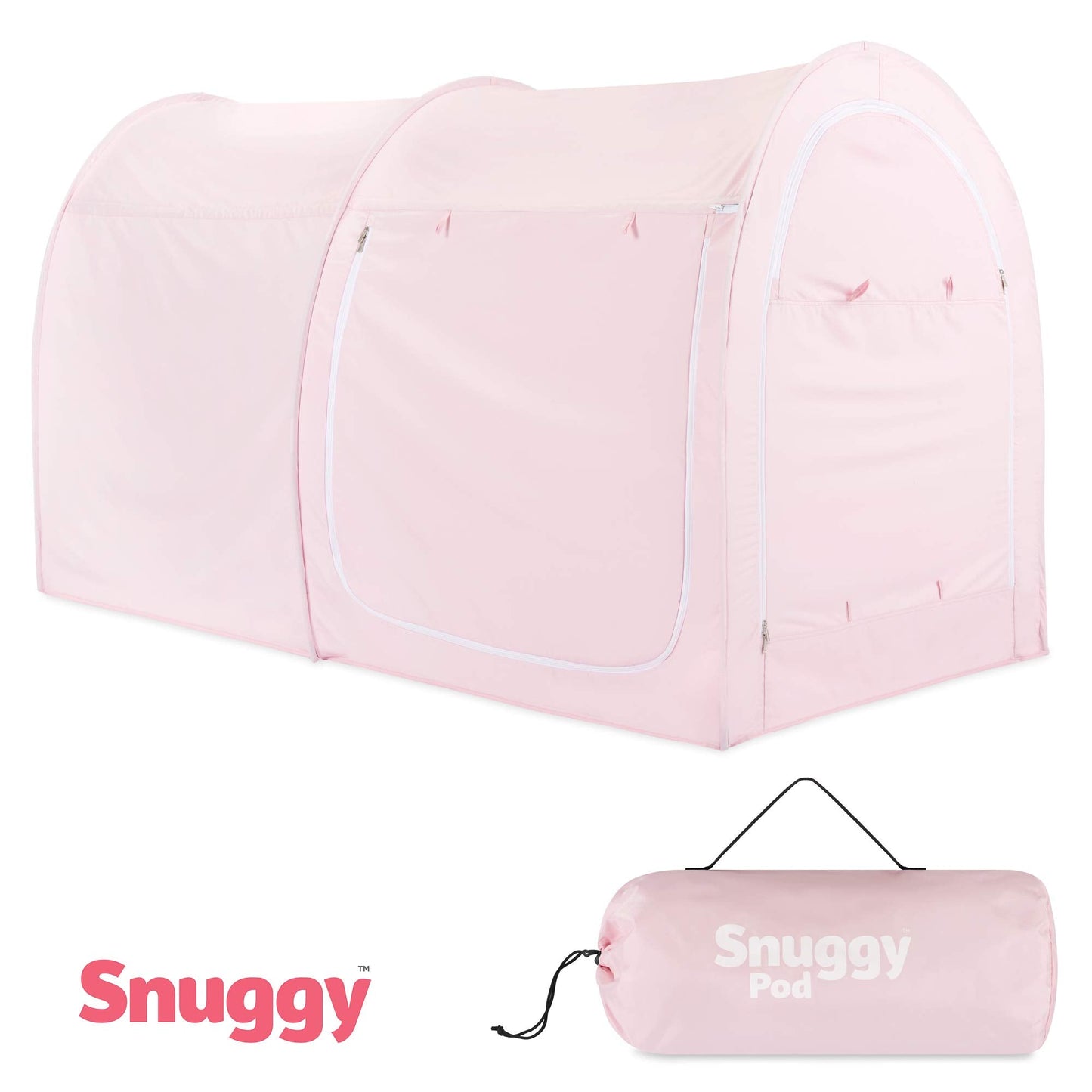 Snuggy Pod Bed Canopy – Pink (Twin Size) | Pop-Up Bed Tent | Sensory-Friendly Indoor Sleep Pod with Privacy & Light Blocking | Lightweight, Breathable & Foldable Design | Carry Bag Included
