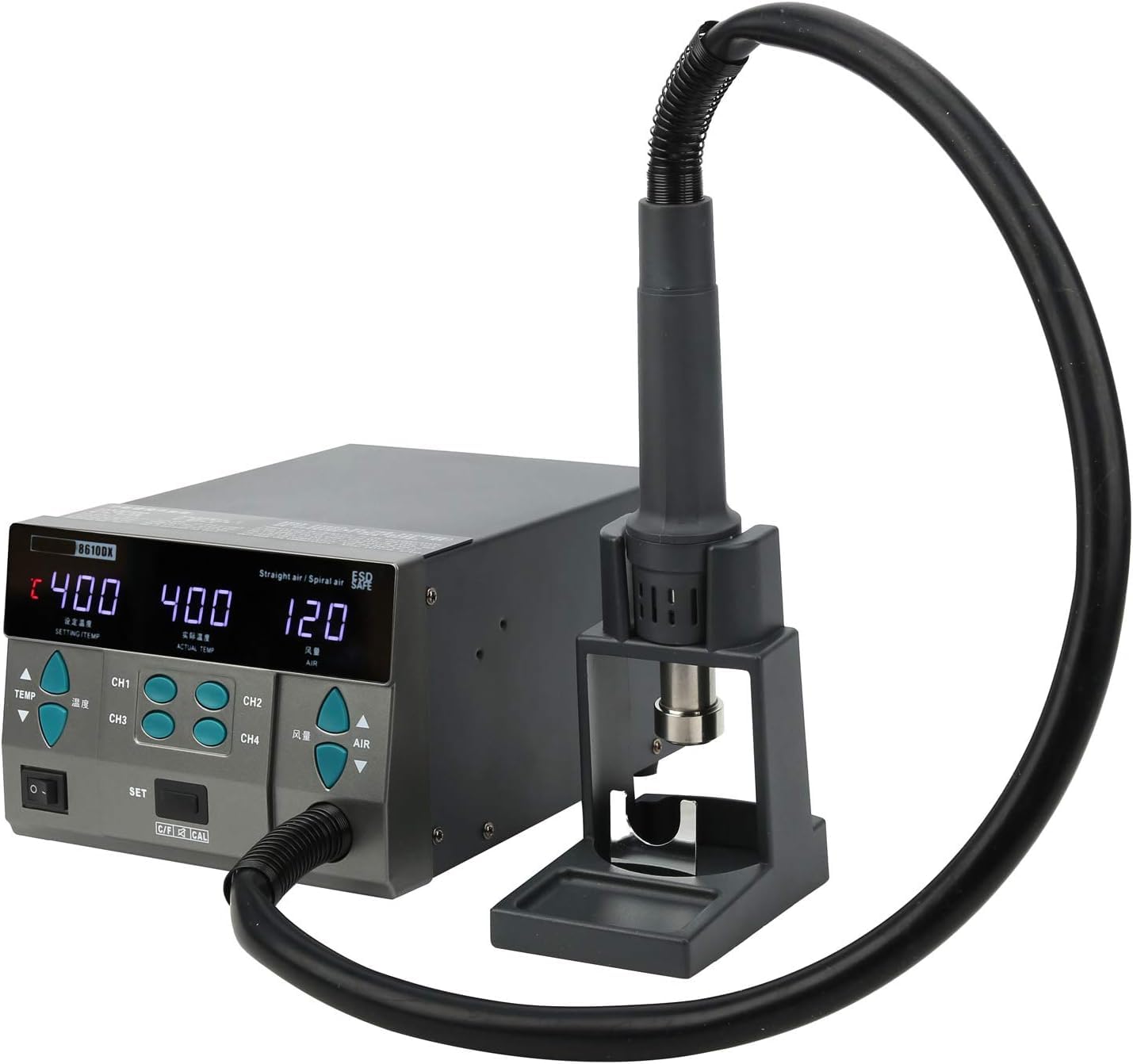 KINGTAIXIN 8610DX Pro Hot Air Rework Station,110v Digital Display Hot Air Gun Soldering Station with 4 Air Nozzles,4Channel Memory Function,Adjustable Temperature Desoldering Gun BGA Rework Station