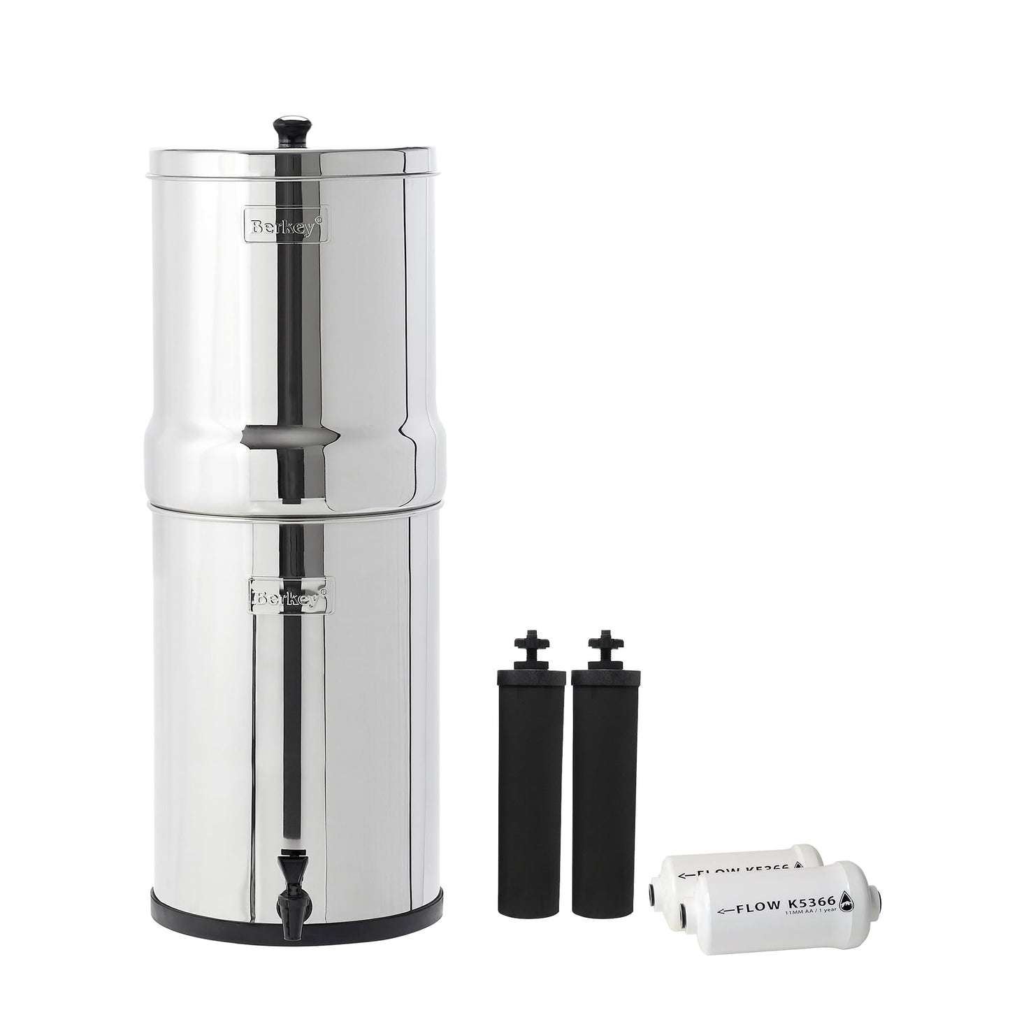 Crown Berkey Gravity-Fed Water Filter System 6 Gallon with 2 Black Berkey Elements, 2 PF-2 Fluoride and Arsenic Reduction Elements