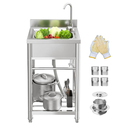 Granper 22in Stainless Steel Utility Sink, laundry sink with Cabinet, Outdoor Sink Station for Lawn & Garden