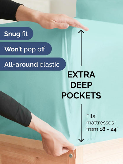 Skiennix Extra Deep Twin Sheet Set - 4 Piece Breathable Cooling Bedding - Soft Wrinkle-Free Spa Blue