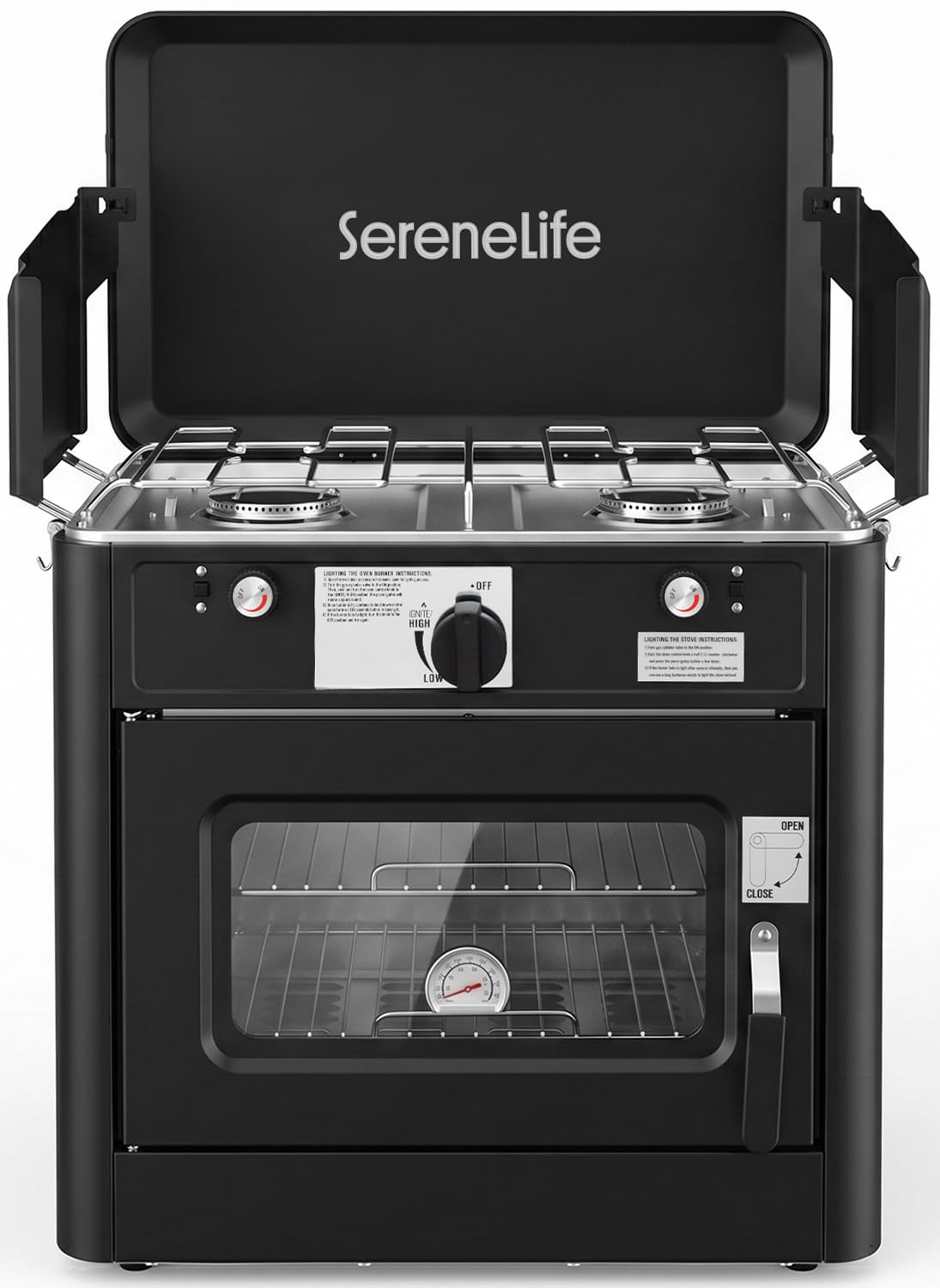 Camping Oven 3 in 1 Stove Oven Combo, Outdoor Camp Oven with 2 Burner Cooking, Piezo Ignition and Temperature Control, Compact RV, Camping and Tailgating