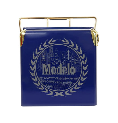 Modelo Retro Ice Chest Cooler with Bottle Opener 13L (14 qt), 18 Can Capacity, Blue and Gold, Vintage Style Ice Bucket for Camping, Beach, Picnic, RV, BBQs, Tailgating, Fishing