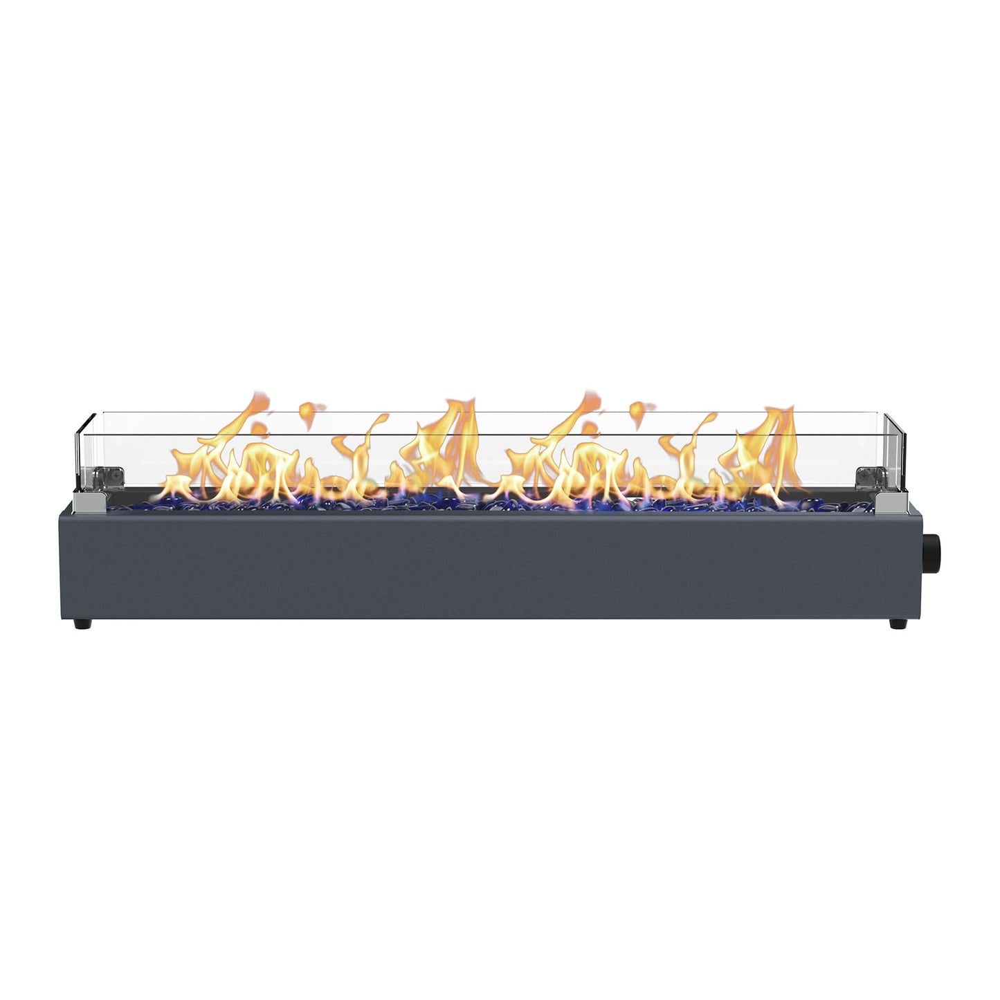 36-inch Table Top Propane Fire Pit, 40,000 BTU Tabletop Firepit for Patio, Outdoor Portable Rectangular Fire Bowl w/Wind Glass Shield, Glass Rocks - Carbon Gray