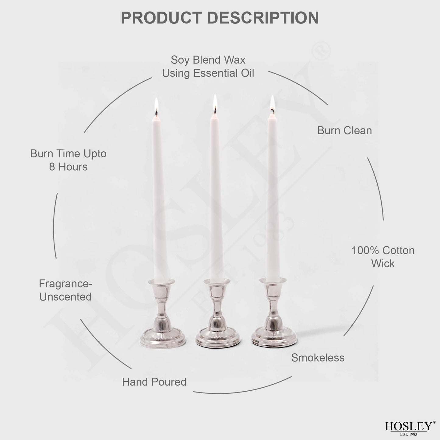 Hosley 12-Pack Unscented 10 Inch White Taper Candles, Premium Quality Smokeless, Dripless Candle Sticks for Home Décor, Restaurant, Church, Weddings & Parties