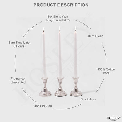 Hosley 12-Pack Unscented 10 Inch White Taper Candles, Premium Quality Smokeless, Dripless Candle Sticks for Home Décor, Restaurant, Church, Weddings & Parties