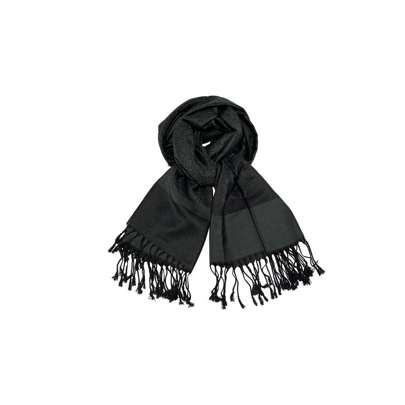 Wendyfull Pashmina Shawls and Wraps w/Fringe Two Tone Vintage Jacquard Paisley Rave Scarf for Weddings Festival (Black)