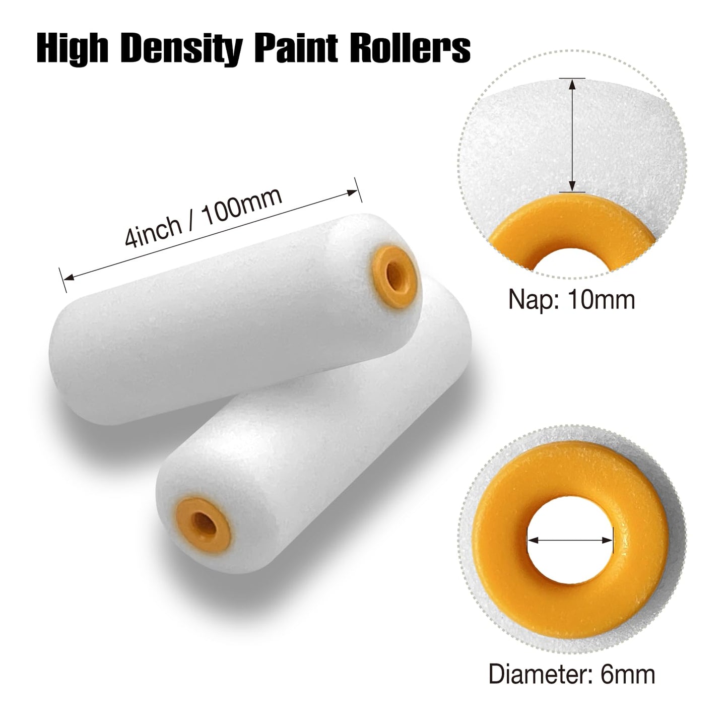 Foam Paint Roller, 10 Pack, 6 Inch High Density Foam Roller, Mini Paint Roller Covers for Smooth Paint Application, No Lint Shedding on Walls, Cabinets, Doors