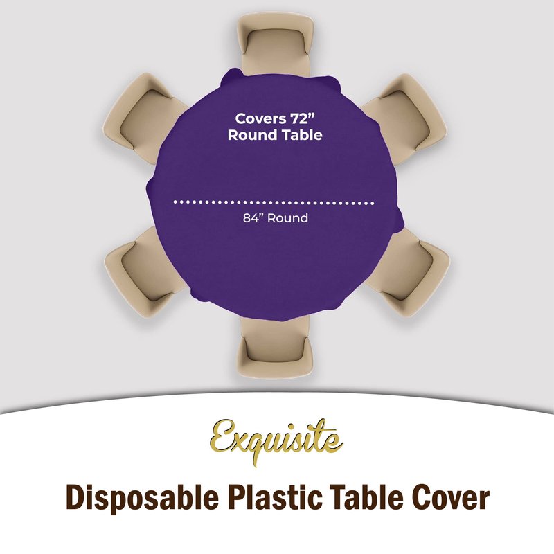 Exquisite Party Solids 6-Pack Premium Plastic Tablecloth 84in. Round Plastic Table Cover - Purple