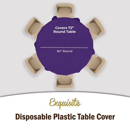 Exquisite Party Solids 6-Pack Premium Plastic Tablecloth 84in. Round Plastic Table Cover - Purple