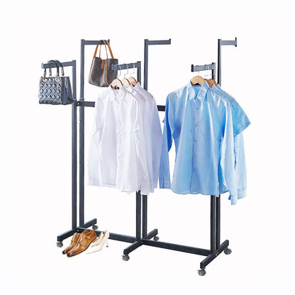 FKKPRVAX Floor Standing Metal Garment Rack - Heavy Retail Display Racks With Wheels, 6 Arms Clothing Rack, Square Tubing Portable Shirt Racks, Merchandise Display For Hanging Clothes (Black)