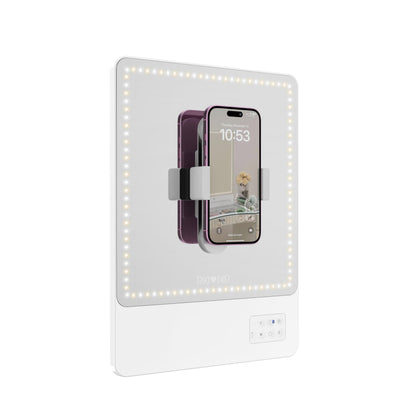 RIKI LOVES RIKI Skinny Lighted Vanity Mirror – Rechargeable Makeup Mirror with Adjustable Warm & Cool Lighting, 10X Magnifying Mirror, Phone Holder, Bluetooth Selfie, Portable Travel Mirror