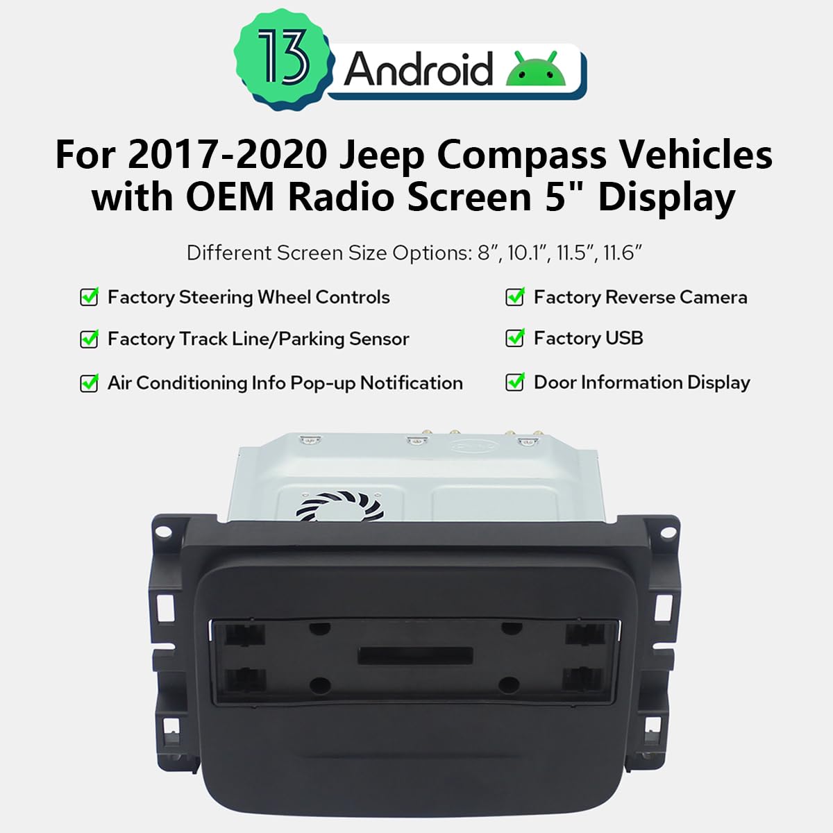 Joying Car Radio for Jeep Compass 2017-2020 Upgrade, Android 13 Head Unit 8 Inch IPS Touchscreen Stereo 4GB+64GB with CarPlay & Android Auto, GPS Navigation, AM/FM, Volume Knob(JY-RC711T4)
