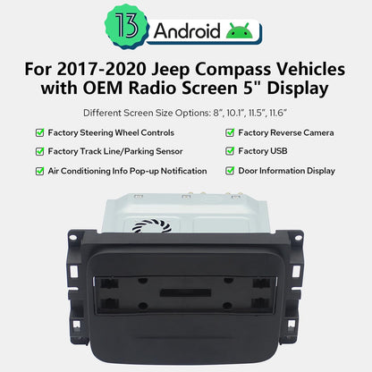 Joying Car Radio for Jeep Compass 2017-2020 Upgrade, Android 13 Head Unit 8 Inch IPS Touchscreen Stereo 4GB+64GB with CarPlay & Android Auto, GPS Navigation, AM/FM, Volume Knob(JY-RC711T4)