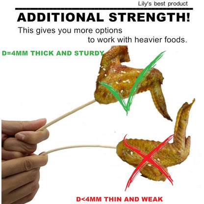 6" Natural Bamboo Skewers for BBQ，Appetiser，Fruit，Cocktail，Kabob，Chocolate Fountain，Grilling，Barbecue，Kitchen，Crafting and Party. Φ=4mm, More Size Choices 8"/10"/12"/14"/16"/17.5"/30"/36"(500 PCS)