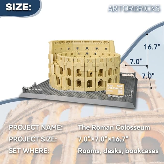 ArtorBricks Architectural The Roman Colosseum Building Large Collection Building Set Model Kit and Gift for Adults(1758Pieces)
