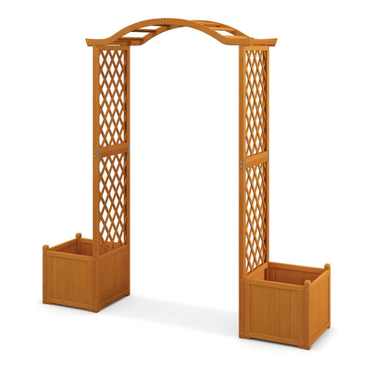 Moccha Wooden Garden Arbor with Planter - Outdoor Arbor Trellis for Climbing Plants, Roses, Vines, Outside Pergola Planter, Garden Arch for Lawn Backyard Wedding Ceremony Bridal Party (Natural)
