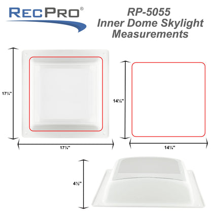 RecPro RV Skylight Inner Dome with Clear Window, Model RP-5055, 14in x 14in Universal Size