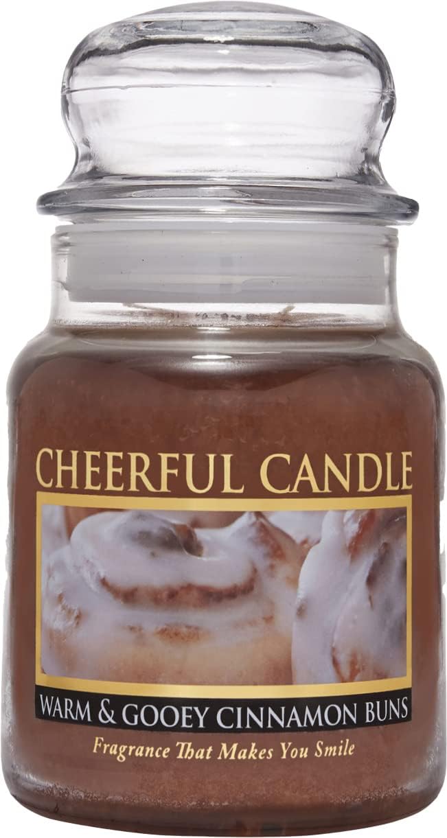 A Cheerful Giver - Warm & Gooey Cinnamon Buns Scented Glass Jar Candle (6 oz) with Lid & True to Life Fragrance Made in USA