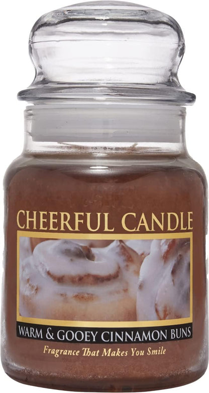 A Cheerful Giver - Warm & Gooey Cinnamon Buns Scented Glass Jar Candle (6 oz) with Lid & True to Life Fragrance Made in USA